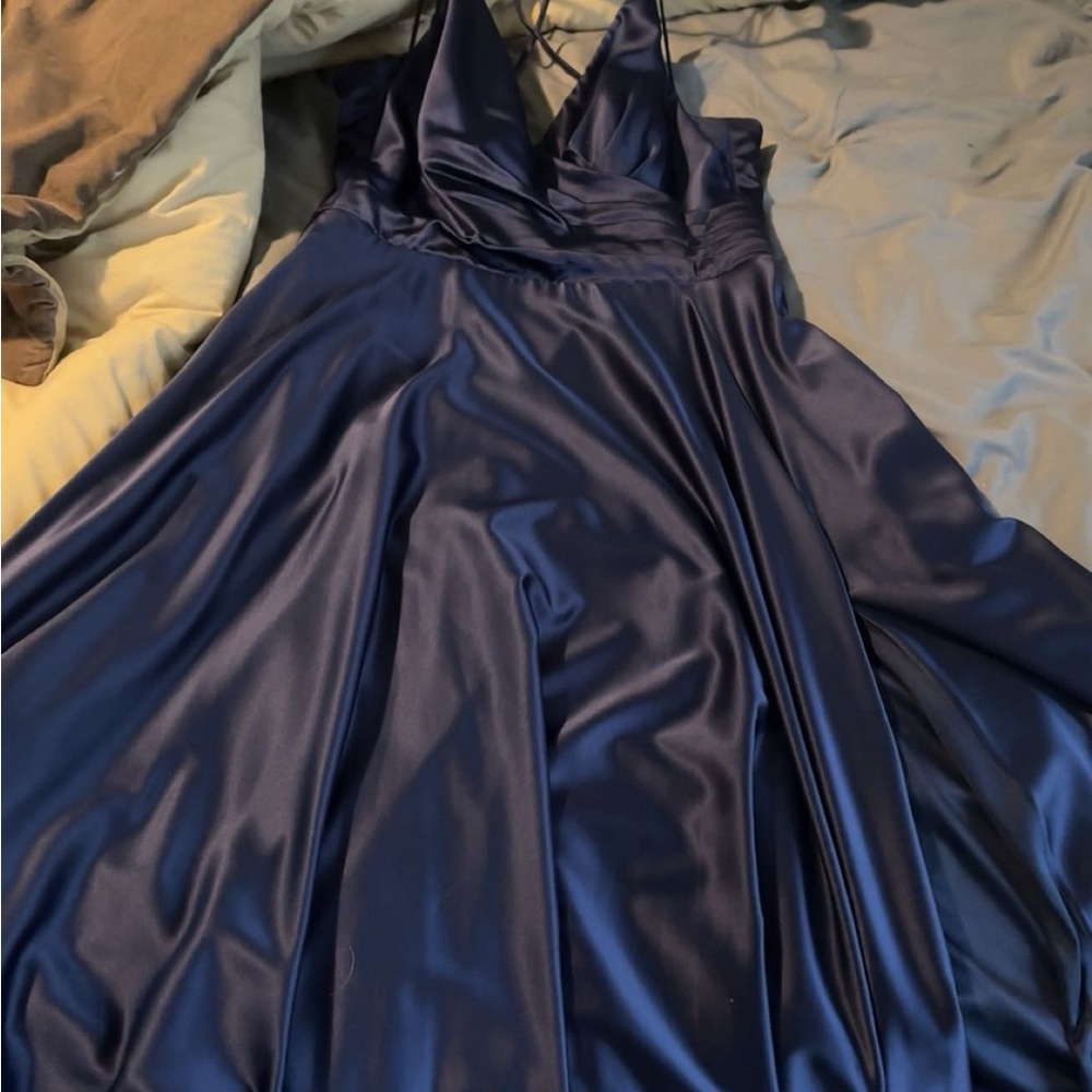 Elegant Navy Blue Satin Dress
